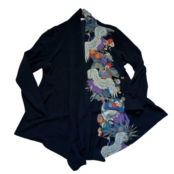 Soft Surroundings Printed Open Black Knit Stretch Cardigan Size XL Extra Large - Picture 2 of 6